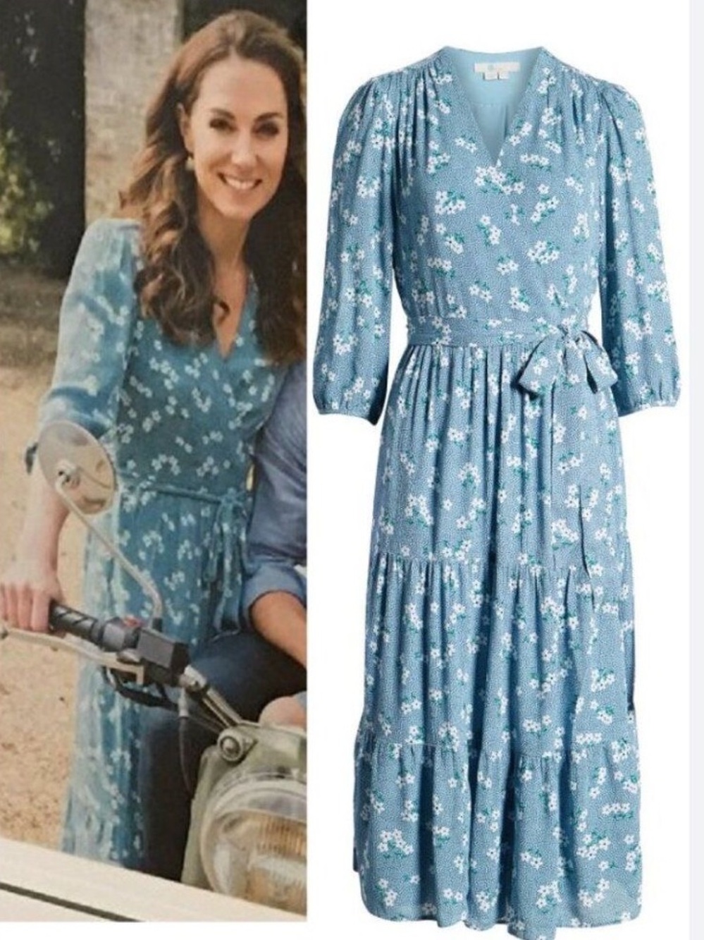 Boden Aurora Heron Blue Daisy Floral Midi Wrap Dress size 6